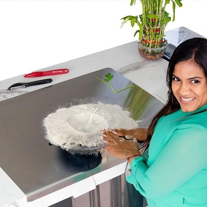 Stainless Steel Chopping Board with Lip for Kitchen | Free Rollin Pin | Non Slip| Rust Proof | Easy to use| Round Edge| For Cutting Vegetables, Meat,Fish,Fruits | Medium |