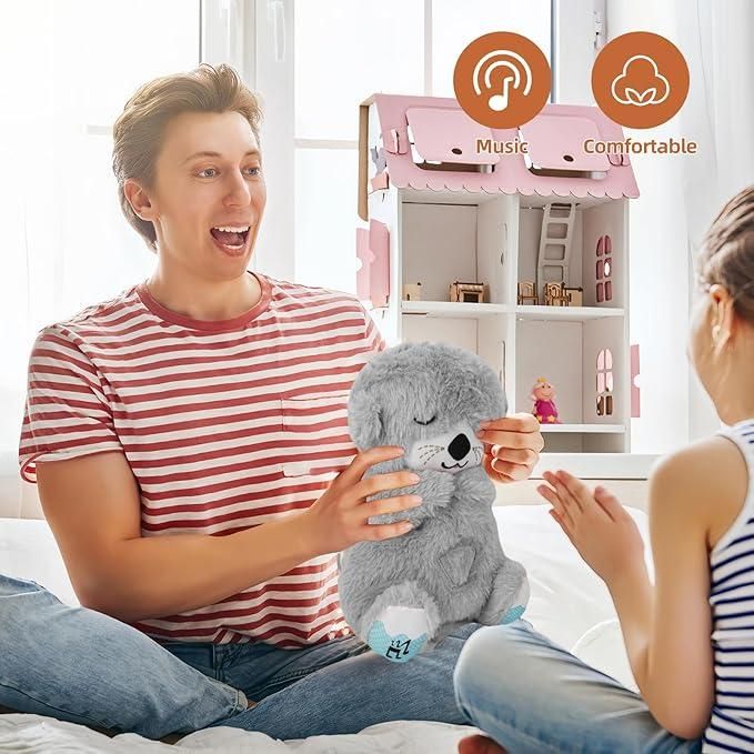 Breathing Teddy Bear, Portable Plush Sound Machine with Music Lights & Breathing Motion for Newborns Baby Gift for Kids