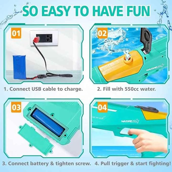 Luxe Cart Automatic water gun auto powerful water gun for adult and kids, gun 39ft range , holi water gun