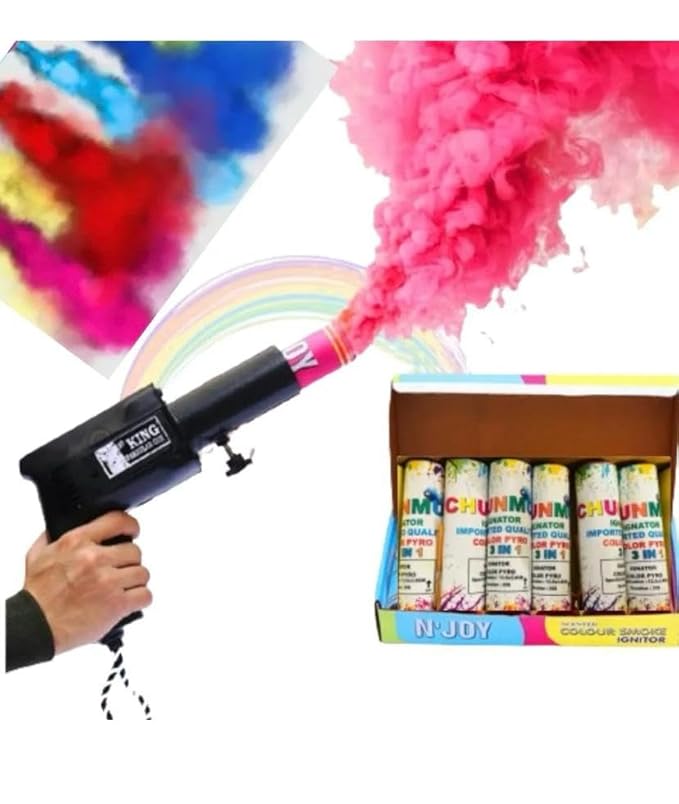 Color Consept Herbal and Eco Friendly Pyro 3 in1 Multi-Colour Fog Color (pack of 6) With 1 Pyro Electric Gun (Combo), Stage Performance, Halloween Christmas, Wedding Party Decoration Video Shooting Props,