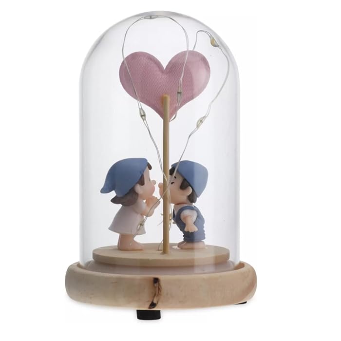 Valentine Gift for Girlfriend Boyfriend Husband Wife Men Women Birthday Wedding Anniversary - Decorative Romantic Love Couple Dome with Led Light Lamp Showpiece Statue Gift