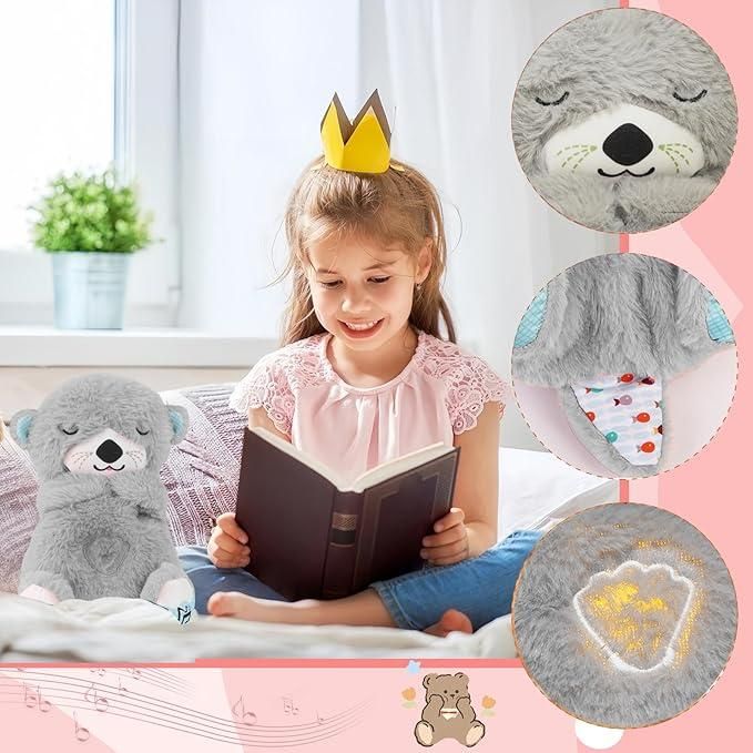 Breathing Teddy Bear, Portable Plush Sound Machine with Music Lights & Breathing Motion for Newborns Baby Gift for Kids