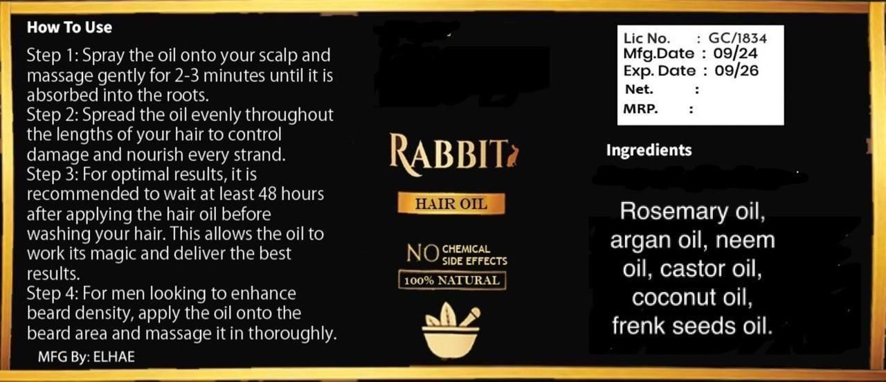 Rabbit blood hair growth oil 30 ml Reduces Hair Fall and Dandruff