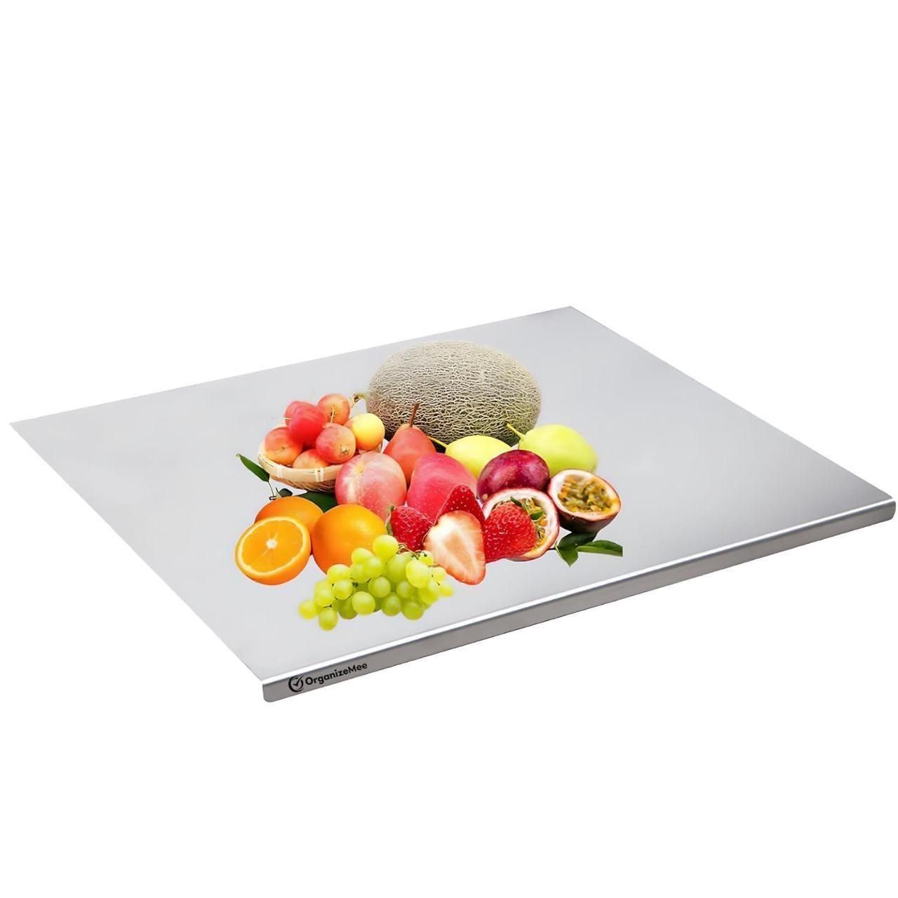 Stainless Steel Chopping Board with Lip for Kitchen | Free Rollin Pin | Non Slip| Rust Proof | Easy to use| Round Edge| For Cutting Vegetables, Meat,Fish,Fruits | Medium |