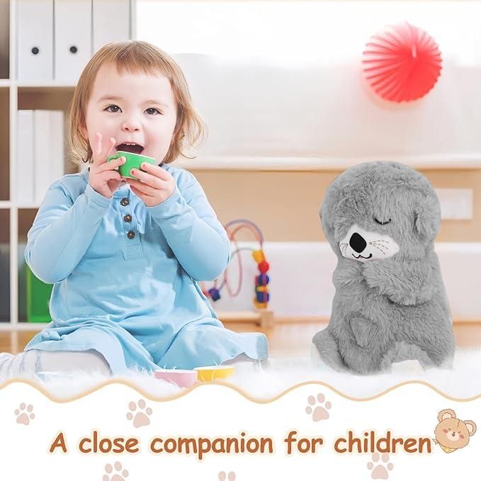 Breathing Teddy Bear, Portable Plush Sound Machine with Music Lights & Breathing Motion for Newborns Baby Gift for Kids