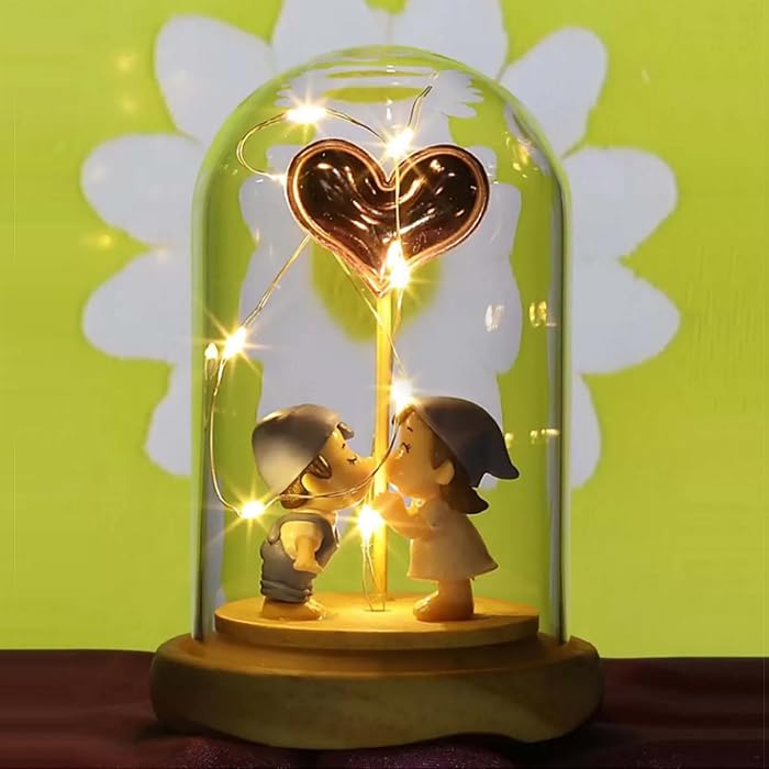 Valentine Gift for Girlfriend Boyfriend Husband Wife Men Women Birthday Wedding Anniversary - Decorative Romantic Love Couple Dome with Led Light Lamp Showpiece Statue Gift