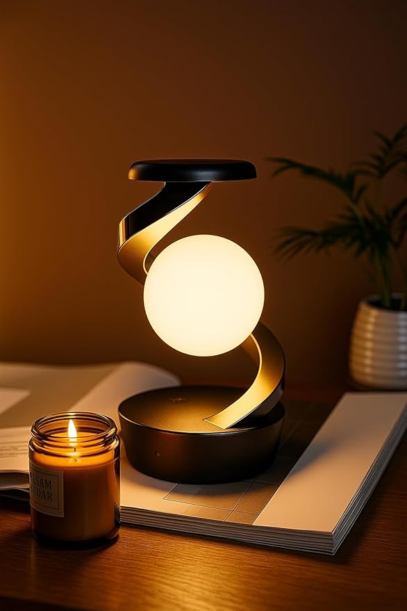 Spiral Rotating Desk Lamp,, Multicolor Cordless Bedside Lamp, |Spiral Rotating Desk Lamp | 3D Visual Levitation Ball Table Lamp 360° Spiral Rotating Desk Lamp | Cordless Night lamp for Home, Bedroom, Office | Multicolor LED Levitating Night Light