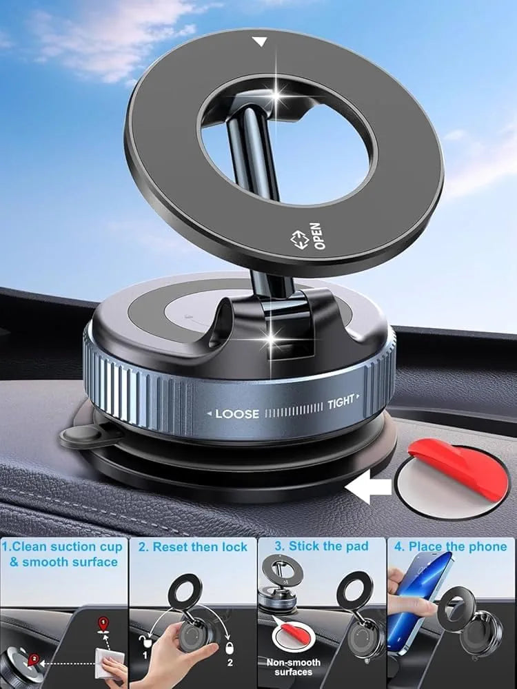 Magnetic Mobile Holder For Dashboard Vacuum Suction Phone Holder Mount Hand Free Magnetic Cell Phone Stand With Strong Grip Shockproof Suction Cup Mount For Car Gym Office Table - Black | magnetic car holder