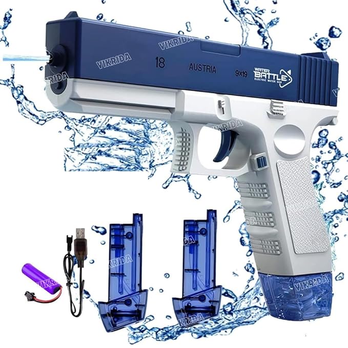 Luxe Cart High Pressure Holi Pichkari Electric Water Blaster Gun, Automatic Squirt Gun with 300CC Excellent Range 25-32 Feet with 1 Water Clip - Blue