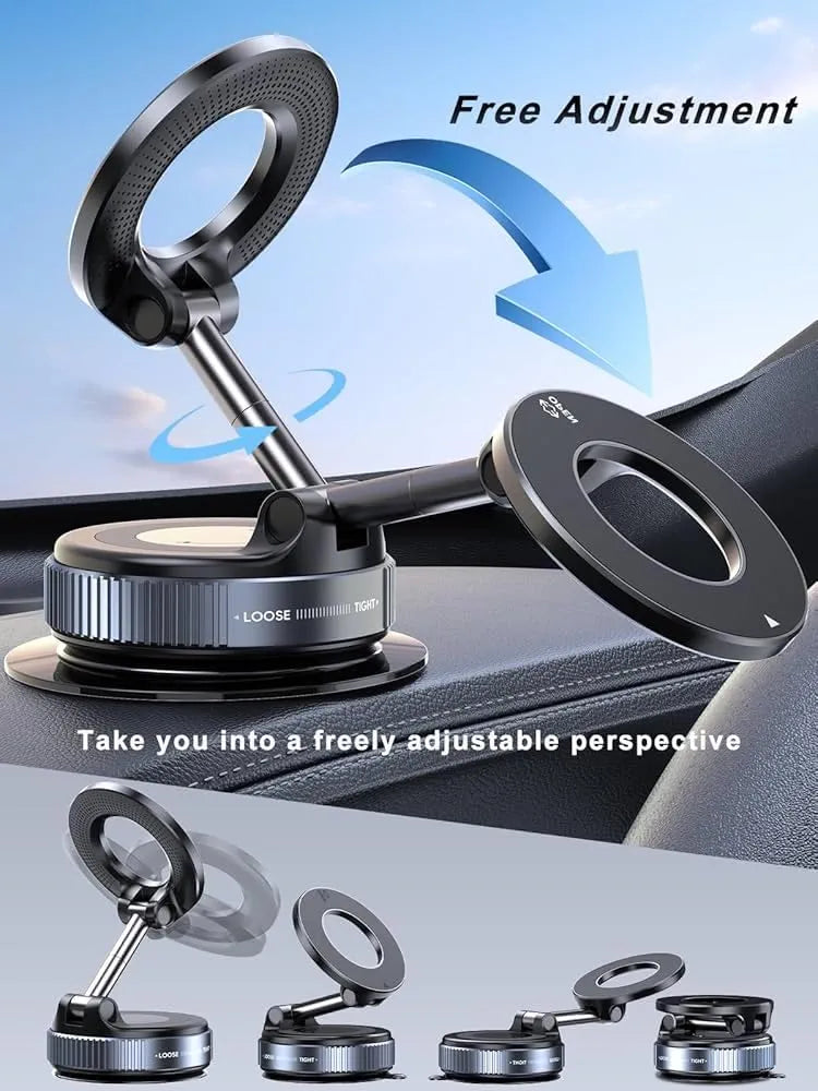 Magnetic Mobile Holder For Dashboard Vacuum Suction Phone Holder Mount Hand Free Magnetic Cell Phone Stand With Strong Grip Shockproof Suction Cup Mount For Car Gym Office Table - Black | magnetic car holder