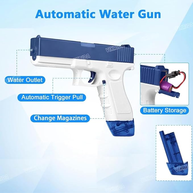 Luxe Cart High Pressure Holi Pichkari Electric Water Blaster Gun, Automatic Squirt Gun with 300CC Excellent Range 25-32 Feet with 1 Water Clip - Blue