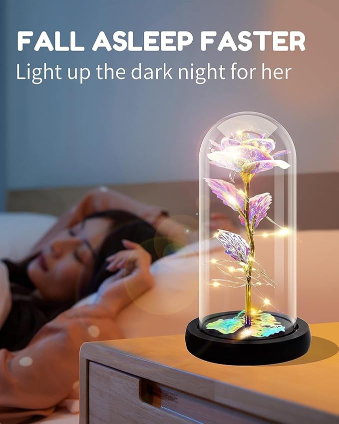 Rose Flower Gift, Rainbow Forever Rose in Glass Dome, Rose Light Up Flower, Personalized Gifts for Mom, Sisters, Friend, Women, Valentine's Day, Birthday, Wedding, Anniversary