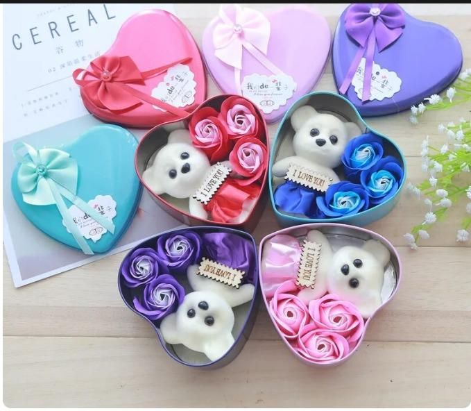 Gift Vista Artificial Red Rose & Teddy Bear in Heart Shape Metal Gift Box | Valentine Gifts
