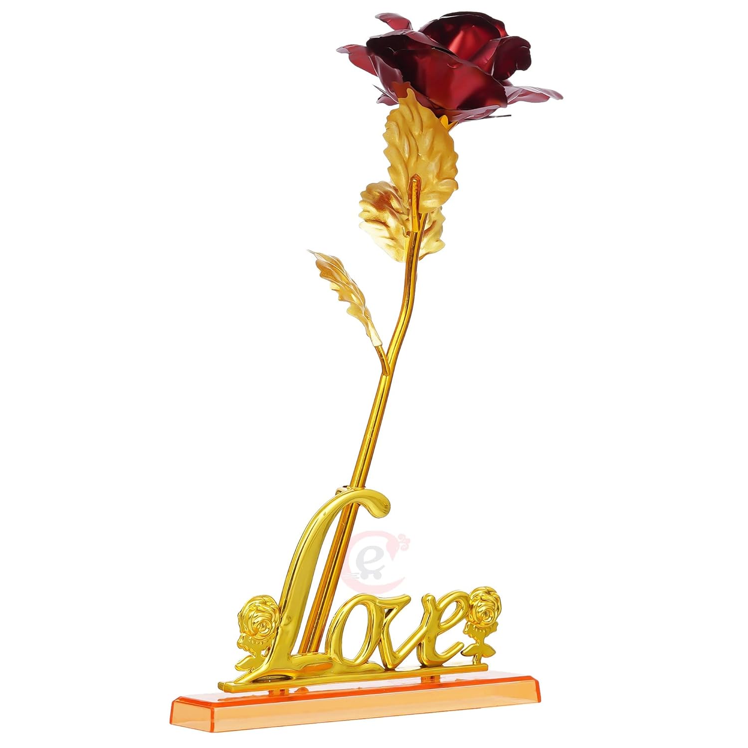 Golden Red Rose Flower with Love Showpiece - Rose Day Gift - Valentine Gift for Girlfriend Boyfriend Husband Wife - Valentine Day Gifts - Valentine Day