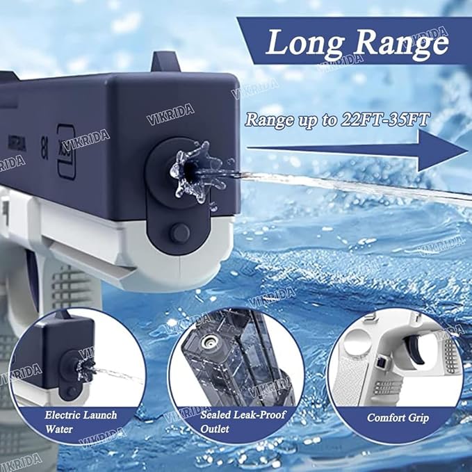 Luxe Cart High Pressure Holi Pichkari Electric Water Blaster Gun, Automatic Squirt Gun with 300CC Excellent Range 25-32 Feet with 1 Water Clip - Blue