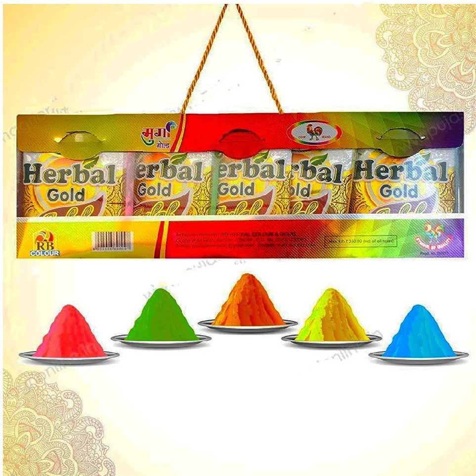 LUXECART COCK Brand Herbal Gulal (Pack of 5) | 100% Natural Gulal | Holi Gifting | Holi Celebration | Organic Gulal Powder | Non-Toxic and Skin Friendly
