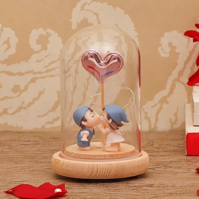 Valentine Gift for Girlfriend Boyfriend Husband Wife Men Women Birthday Wedding Anniversary - Decorative Romantic Love Couple Dome with Led Light Lamp Showpiece Statue Gift