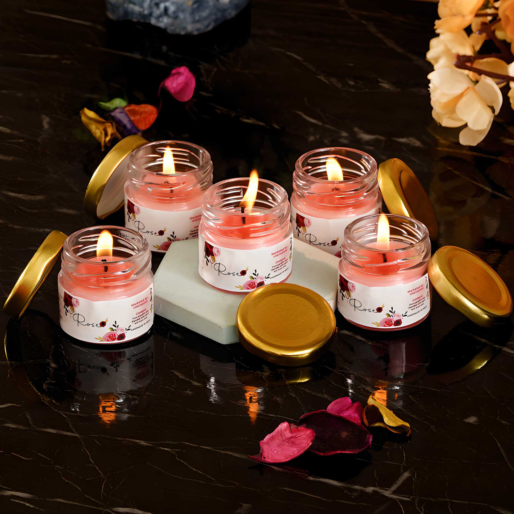 Glass Vanilla Scented Candles for Home Decor - Candles for Diwali Christmas Birthday Valentine's Day (Rose (Pack of 5))