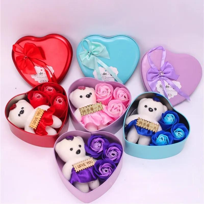 Gift Vista Artificial Red Rose & Teddy Bear in Heart Shape Metal Gift Box | Valentine Gifts