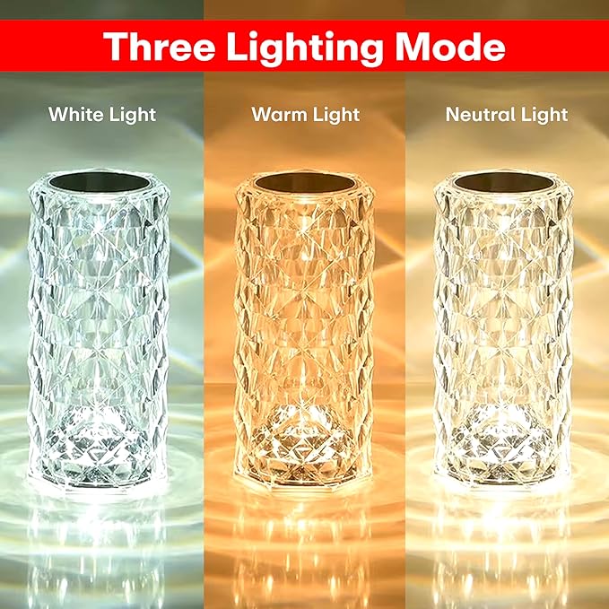 Crystal Lamp,16 Color Changing Rose Crystal Diamond Table Lamp,USB Rechargeable Touch Bedside Lamp Night Light with Remote Control, for Bedroom Living Room Party Dinner Decor