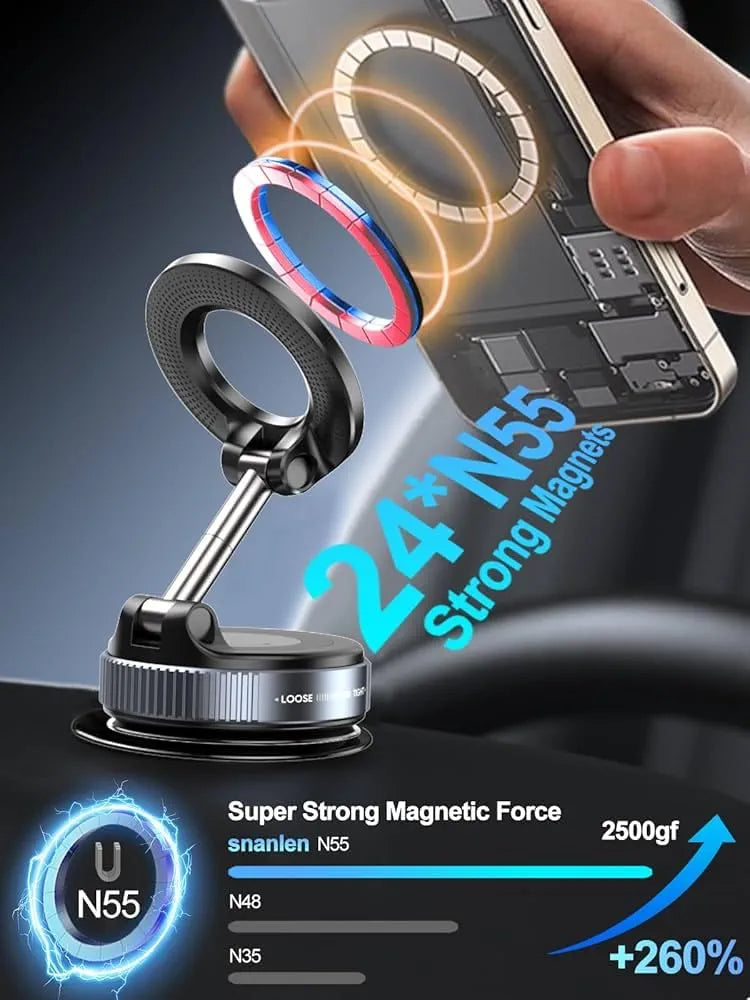 Magnetic Mobile Holder For Dashboard Vacuum Suction Phone Holder Mount Hand Free Magnetic Cell Phone Stand With Strong Grip Shockproof Suction Cup Mount For Car Gym Office Table - Black | magnetic car holder