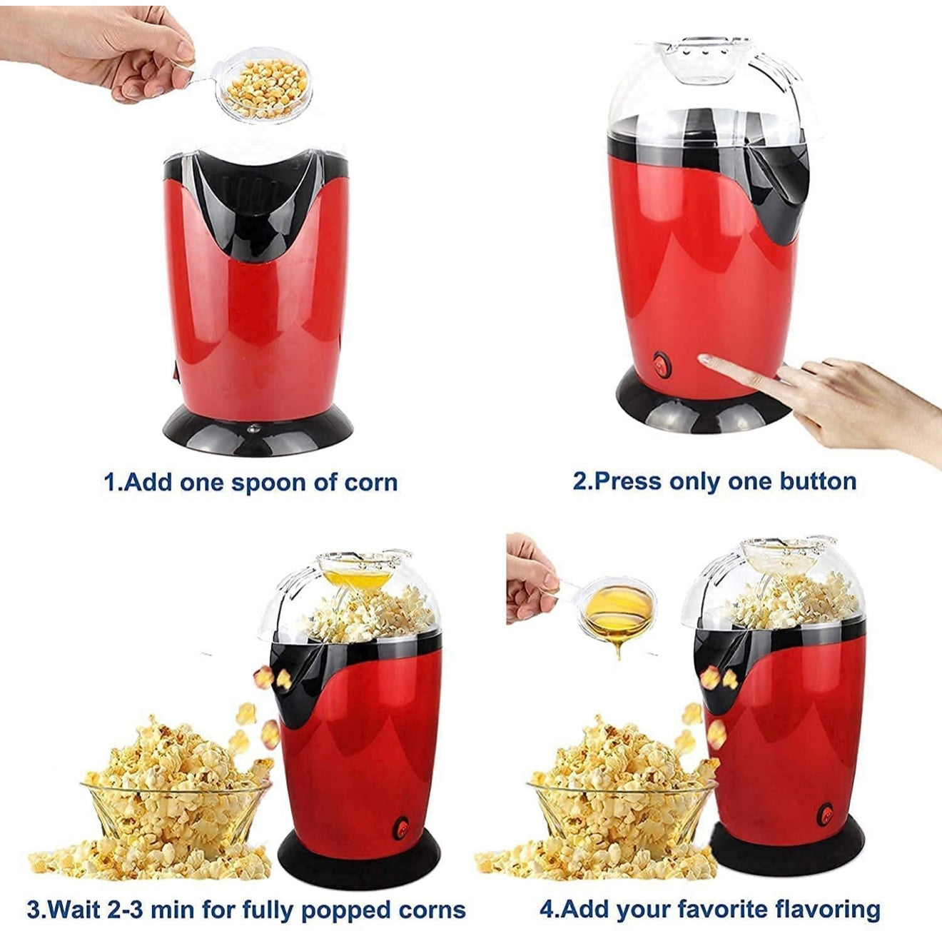 Onshoppy Popcorn Maker Instant Oil Free Popcorn Maker Machine with Measuring Cup 300 L Popcorn Maker  (Red, Black)