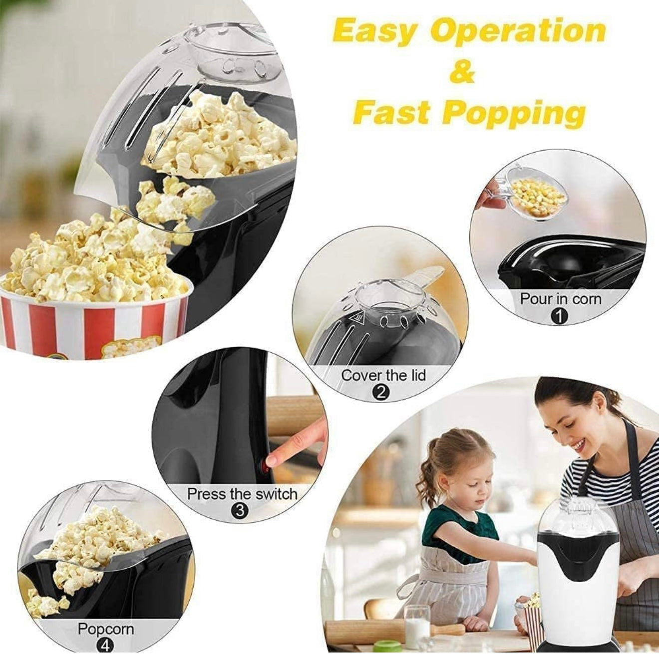 Onshoppy Popcorn Maker Instant Oil Free Popcorn Maker Machine with Measuring Cup 300 L Popcorn Maker  (Red, Black)