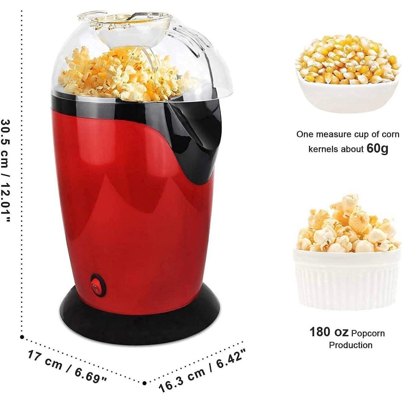 Onshoppy Popcorn Maker Instant Oil Free Popcorn Maker Machine with Measuring Cup 300 L Popcorn Maker  (Red, Black)